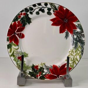 2 Salad Plates Grace Teaware Christmas Poinsettia 8in Holiday Porcelain New